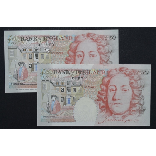 42 - Bailey 50 Pounds (B404) issued 2006 (2), a consecutively numbered pair, LAST SERIES, serial R66 4766... 