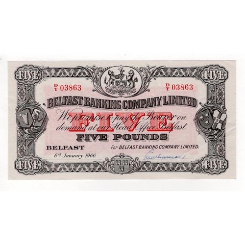 421 - Northern Ireland, Belfast Banking Company Limited 5 Pounds dated 6th January 1966, serial D/Y 03863 ... 