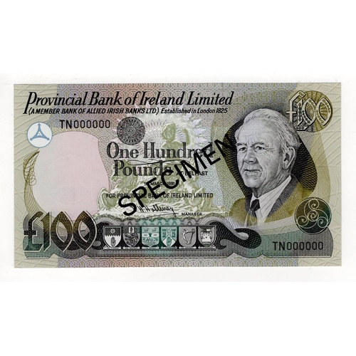 433 - Northern Ireland, Provincial Bank of Ireland 100 Pounds dated 1st March 1981, scarce SPECIMEN note, ... 