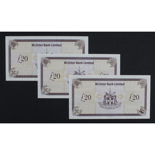 436 - Northern Ireland, Ulster Bank 20 Pounds (3) dated 1st January 2015, including a consecutively number... 