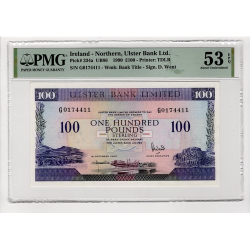 438 - Northern Ireland, Ulster Bank Limited 100 Pounds dated 1st December 1990, signed David Went, serial ... 