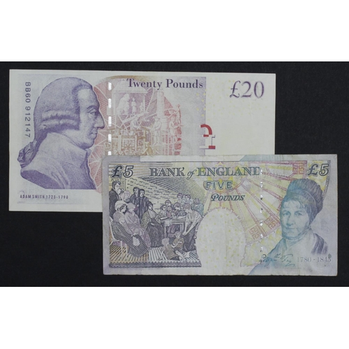 44 - Bailey and Salmon FORGERIES, Bailey 20 Pounds and Salmon 5 Pounds, a pair of modern forgeries