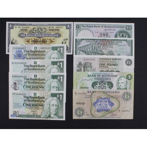 448 - Scotland 1 Pound (10), a group of high grade notes Bank of Scotland 1 Pound (2) 1968 and 1988, Clyde... 