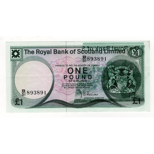 449 - Scotland ERROR 1 Pound dated 2nd May 1978, a very rare print error on this Royal Bank of Scotland no... 