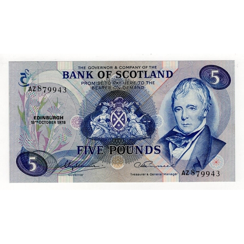 450 - Scotland ERROR 5 Pounds dated 15th October 1978, back on front overprint error on this Bank of Scotl... 