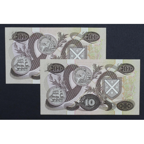 457 - Scotland, Bank of Scotland 10 Pounds dated 16th June 1982 (2), a consecutively numbered pair, serial... 