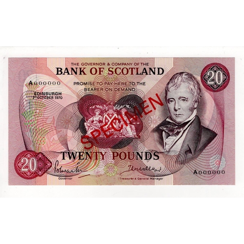 460 - Scotland, Bank of Scotland 20 Pound dated 1st October 1970, FIRST DATE of issue signed Polwarth & Wa... 