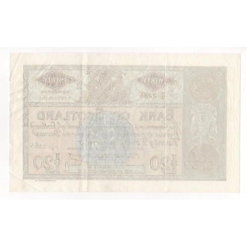 462 - Scotland, Bank of Scotland 20 Pounds dated 1st October 1963, signed Bilsland & Watson, serial 7/F 22... 