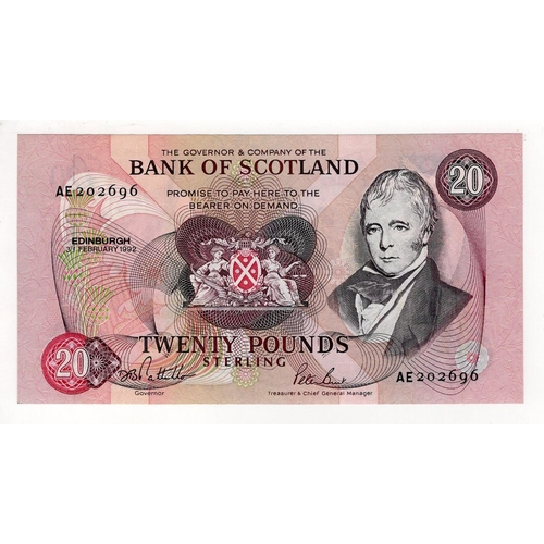 464 - Scotland, Bank of Scotland 20 Pounds dated 3rd February 1992, signed Pattullo & Burt, serial AE 2026... 