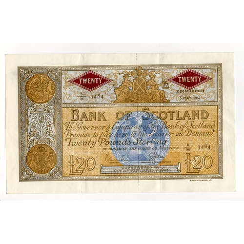 466 - Scotland, Bank of Scotland 20 Pounds dated 5th May 1969, this an emergency issue of only 25,000 prin... 