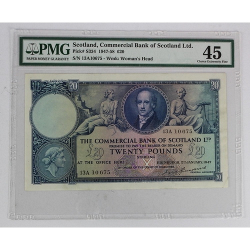 496 - Scotland, Commercial Bank of Scotland 20 Pounds dated 2nd January 1947, signed Sir John Erskine, FIR... 