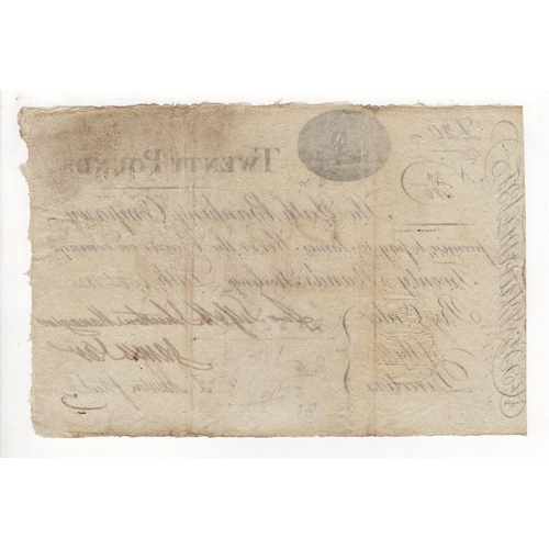 502 - Scotland, Leith Banking Company 20 Pounds dated 1st October 1825, promise to pay James Ker or bearer... 