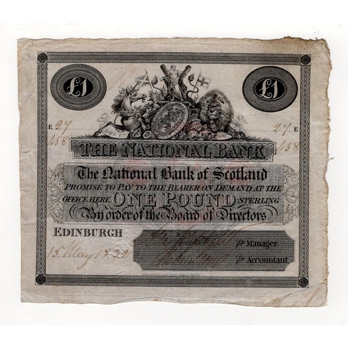 503 - Scotland, National Bank of Scotland 1 Pound dated 15th May 1832, serial E27/458, handsigned by Manag... 