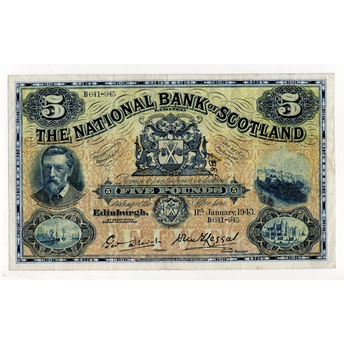 505 - Scotland, National Bank of Scotland 5 Pounds dated 11th January 1943, signed Drever & Leggat, serial... 