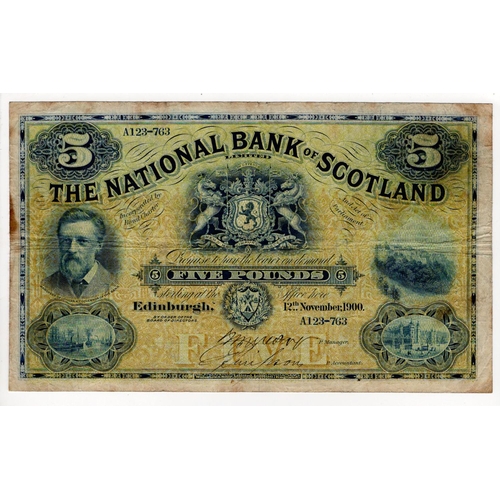 506 - Scotland, National Bank of Scotland 5 Pounds dated 12th November 1900, handsigned by Manager and Acc... 