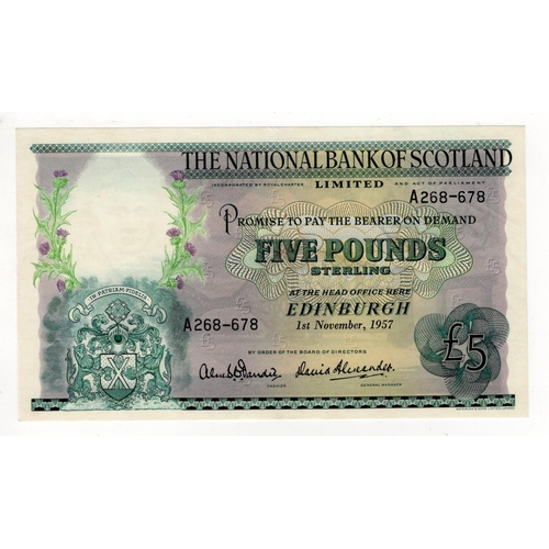 507 - Scotland, National Bank of Scotland 5 Pounds dated 1st November 1957, signed Dandie & Alexander, ser... 