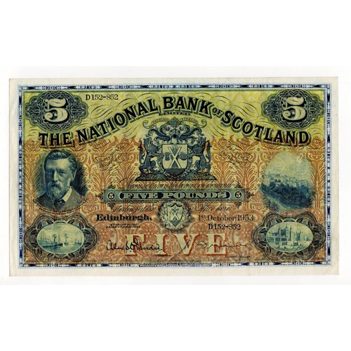 508 - Scotland, National Bank of Scotland 5 Pounds dated 1st October 1953 signed Dandie & Brown, serial D1... 