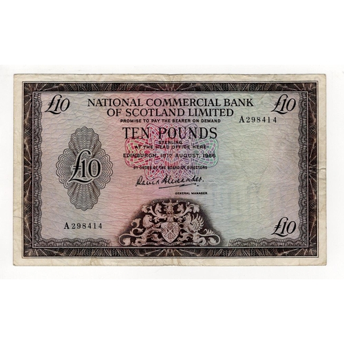 509 - Scotland, National Commercial Bank 10 Pounds dated 18th August 1966, signed David Alexander, serial ... 