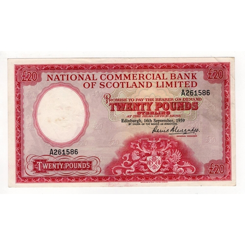 510 - Scotland, National Commercial Bank 20 Pounds dated 16th September 1959, signed David Alexander, seri... 