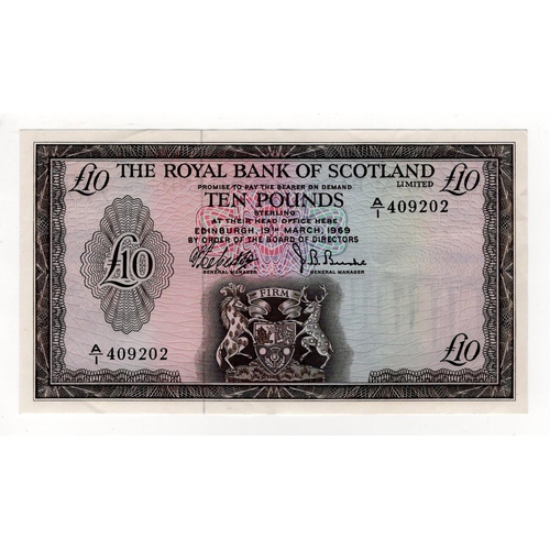 520 - Scotland, Royal Bank of Scotland 10 Pounds dated 19th March 1969, signed Robertson & Burke, serial A... 