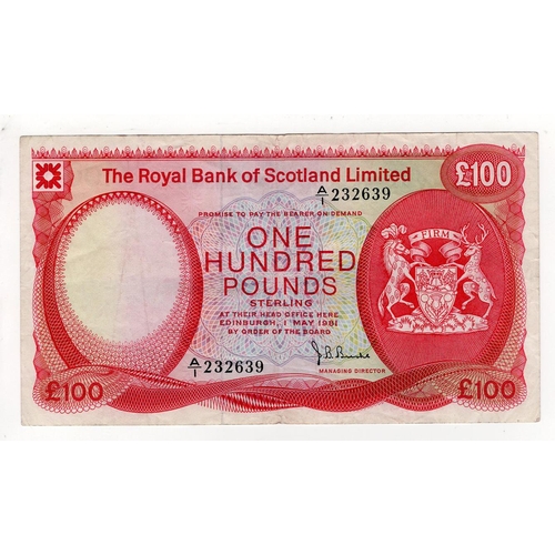 521 - Scotland, Royal Bank of Scotland 100 Pounds dated 1st May 1981, last date for this signature, signed... 