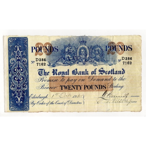 524 - Scotland, Royal Bank of Scotland 20 Pounds dated 1st October 1941, handsigned by Accountant & Cashie... 