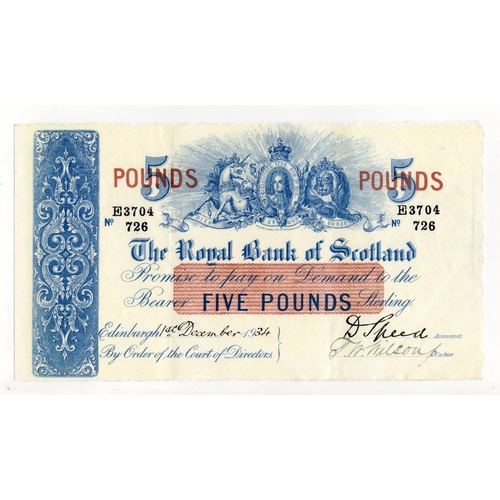 525 - Scotland, Royal Bank of Scotland 5 Pounds dated 1st December 1934, early date signed David Speed and... 