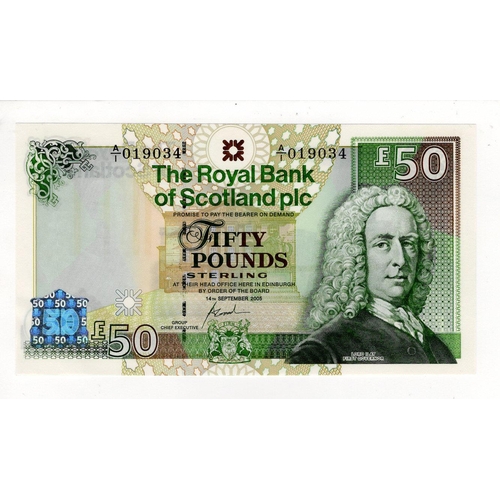 526 - Scotland, Royal Bank of Scotland 50 Pounds dated 14th September 2005, FIRST RUN 'A/1' prefix, serial... 