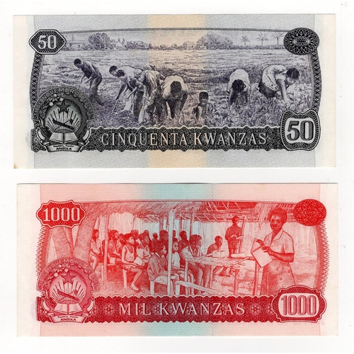 534 - Angola (2) 1000 Kwanzas dated 14th August 1979, serial L/A 000000 and red diagonal 'specimen' overpr... 