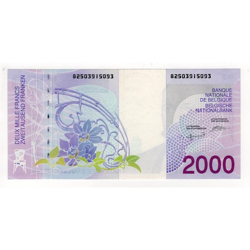 547 - Belgium 2000 Francs issued 1994 - 2001, serial No. 82503915093 (TBB B594a, Pick151) very light centr... 