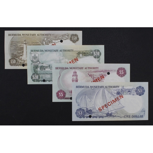 553 - Bermuda (4), a group of SPECIMEN notes, 50 Dollars, 20 Dollars, 5 Dollars and 1 Dollar issued 1978 -... 