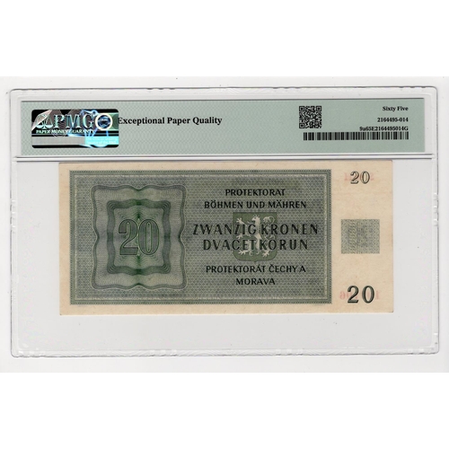 554 - Bohemia & Moravia 20 Korun dated 24th January 1944, serial S.46H 199106 (TBB B109b, Pick9a) in PMG h... 