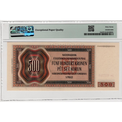 555 - Bohemia & Moravia 500 Korun dated 1942, II Auflage (2nd issue) perforated SPECIMEN, Ja 927755 (TBB B... 