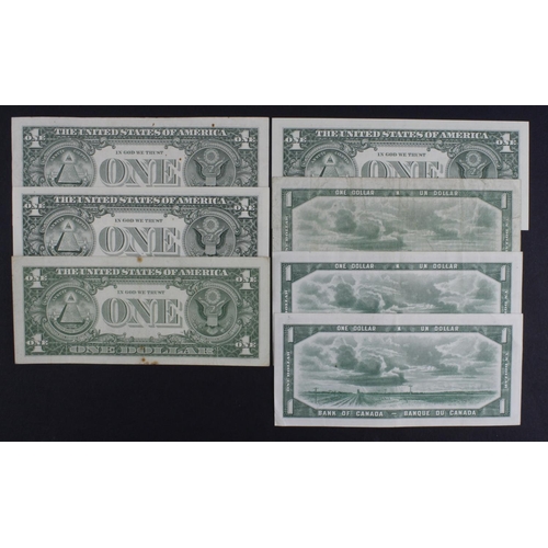 573 - Canada and USA (7), Canada 1 Dollar dated 1954 (2) signed Coyne and Towers, a consecutively numbered... 