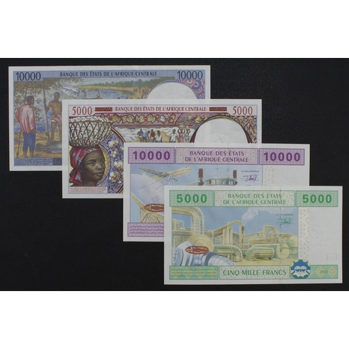 578 - Central African States (4), Gabon 10000 Francs dated 2000, Congo 10000 Francs dated 2002, Chad 5000 ... 