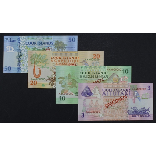 602 - Cook Islands (4), a group of SPECIMEN notes, 50 Dollars, 20 Dollars, 10 Dollars & 3 Dollars issued 1... 