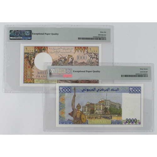 609 - Djibouti (2), 1000 Francs issued 1991, serial T.004 54099 (TBB B102e, Pick37d) in PMG holder graded ... 