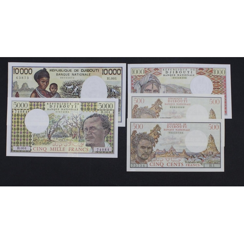 610 - Djibouti (5), 10000 Francs issued 1984 (TBB B104a, Pick39a), 5000 Francs issued 1979 (TBB B103d, Pic... 