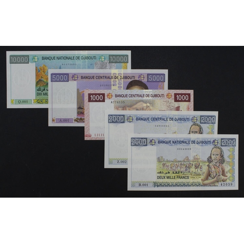 611 - Djibouti (5), 10000 Francs issued 1999 (TBB B106, Pick41), 5000 Francs issued 2002 (TBB B203a, Pick4... 