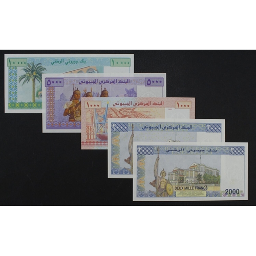 611 - Djibouti (5), 10000 Francs issued 1999 (TBB B106, Pick41), 5000 Francs issued 2002 (TBB B203a, Pick4... 