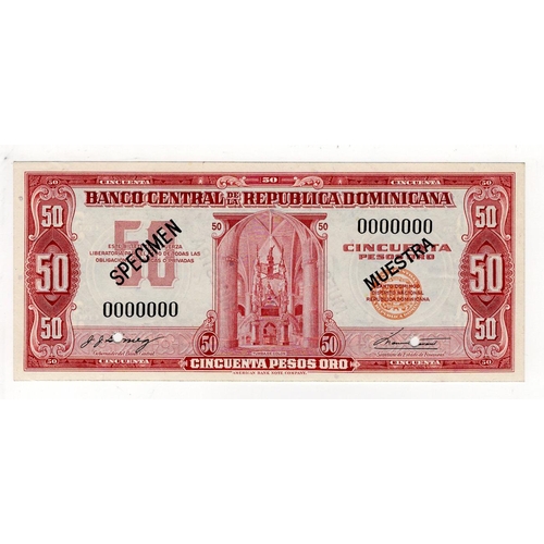 613 - Dominican Republic 50 Pesos Oro (1962), scarce SPECIMEN note with both 'SPECIMEN' and 'MUESTRA' over... 