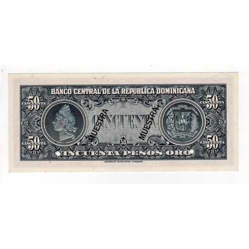 613 - Dominican Republic 50 Pesos Oro (1962), scarce SPECIMEN note with both 'SPECIMEN' and 'MUESTRA' over... 