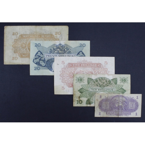 616 - East African Currency Board (5), 20 Shillings or 1 Pound dated 1st July 1941, 1 Shilling dated 1st J... 