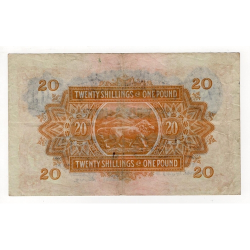 620 - East African Currency Board 20 Shillings or 1 Pound dated 1st July 1941, portrait King George VI at ... 