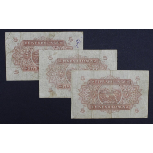 621 - East African Currency Board 5 Shillings (3) dated 1st January 1955 & 1st February 1956, Queen Elizab... 