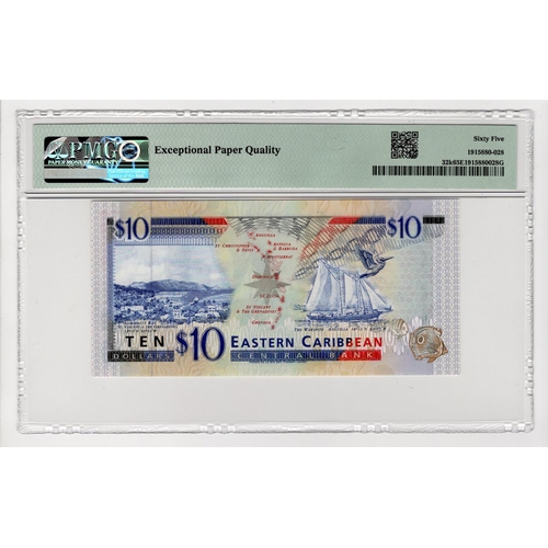 625 - East Caribbean States St. Kitts 10 Dollars issued 1994, serial A958946K (TBB B216k, Pick32k) in PMG ... 