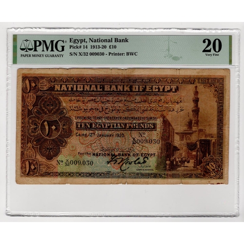 630 - Egypt (P14) 10 Pounds dated 12th January 1920, signed Frederick Rowlatt, serial X/32 009030 (TBB B11... 