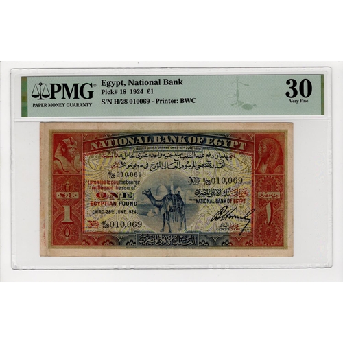 634 - Egypt 1 Pound dated 28th June 1924, signed Bertram Hornsby, serial H/28 010069 (TBB B116a, Pick18) i... 