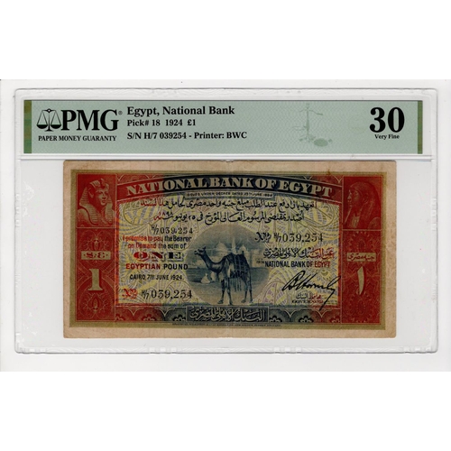 635 - Egypt 1 Pound dated 7th June 1924, signed Bertram Hornsby, serial H/7 039253 (TBB B116a, Pick18) in ... 