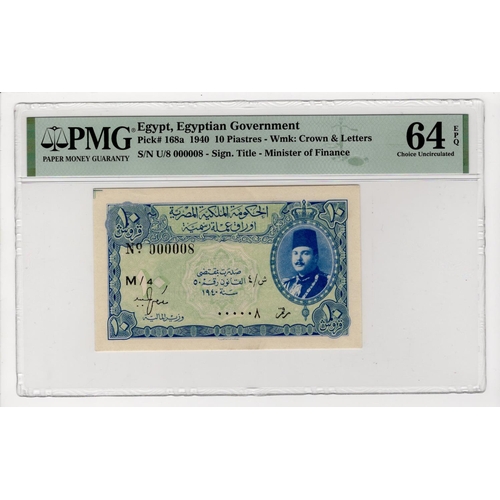 637 - Egypt 10 Piastres dated 1940, signed Mohamed Fouad Serag Eldin, portrait King Farouk I at right, VER... 